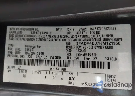 2019 Ford Fiesta Se из США, поврежденный, VIN 3FADP4EJ7KM121958